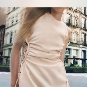 Zara Tan Asymmetrical Ruched Maxi Dress